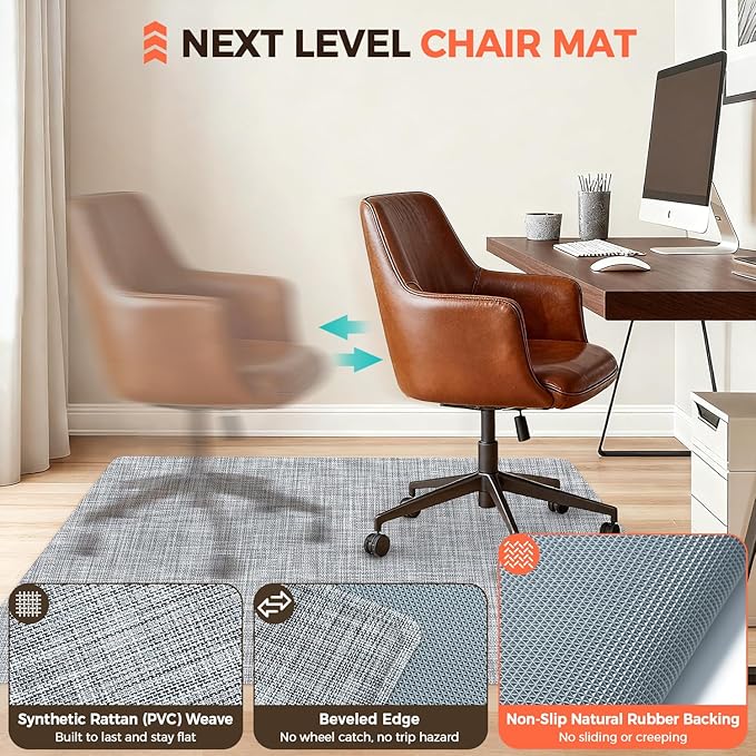 BAGAIL Office Chair Mat for Hardwood Floor, 48"x60" Heavy Duty Computer Chair Mat - Fast Flat & Smooth Glide - Non-Slip Desk Chair Floor Protector for Home Office - Black