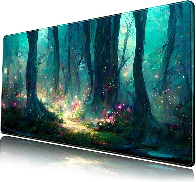 Forest Desk Mat Blue Green Mouse Pad Large Laptop Computer Keyboard Mouse Mat Gaming Mousepad XXL 31.5''X 15.7'' Deskpad Deskmat Cute Desk Pad