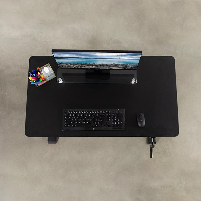 VIVO Manual Height Adjustable 43 x 24 inch Stand Up Desk, Black Solid One-Piece Table Top, Black Frame, Standing Workstation with Foldable Handle, DESK-KIT-MB4B