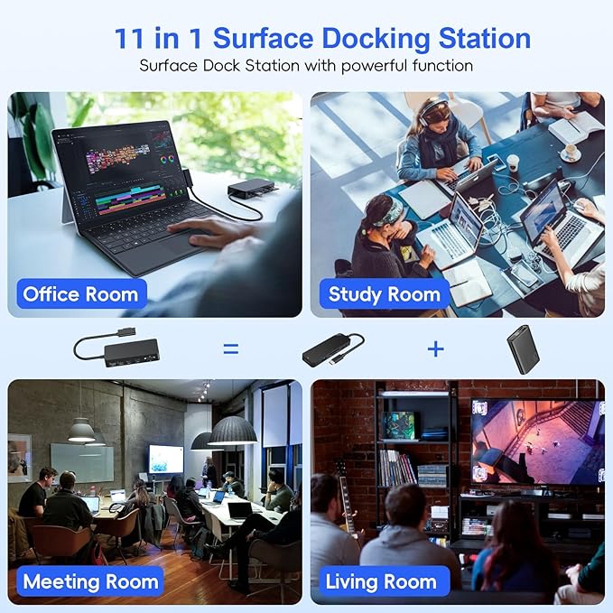 New MS Surface Dock 2, 11-in-1 Surface Pro Docking Station 4K@60HZ HDMI+VGA, Surface Docking Station for Surface Pro 11/10/9/8/X/7/6/5/4/3, Surface Laptop 6/5/4/3/2/1, Laptop Go 3/2/1, Book