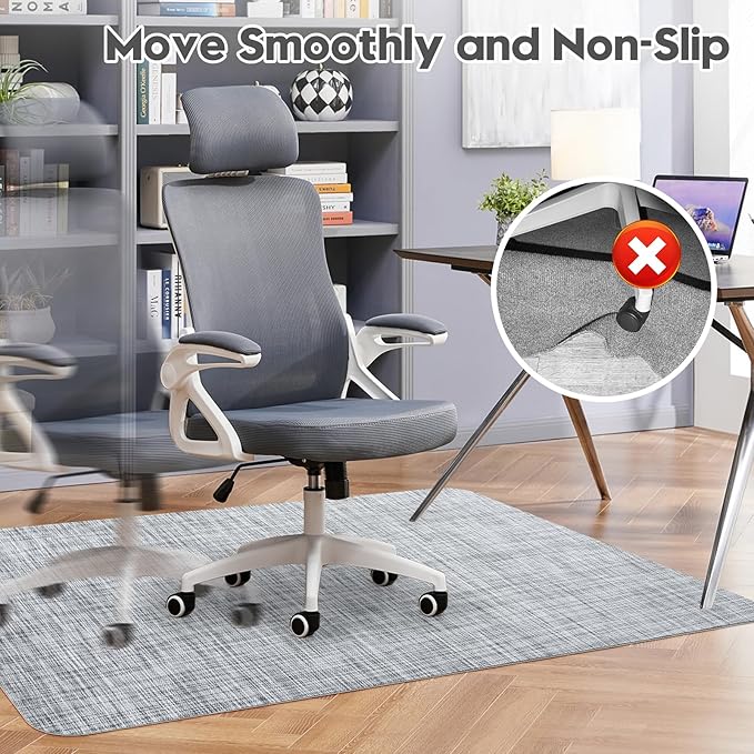Sycoodeal Office Chair Mat for Hardwood & Tile Floor, 40" x 48" Computer Gaming Chair Mat for Rolling Chairs Non-Curve, Anti-Slip, Heavy Duty Floor Protector for Home Office (Grey)