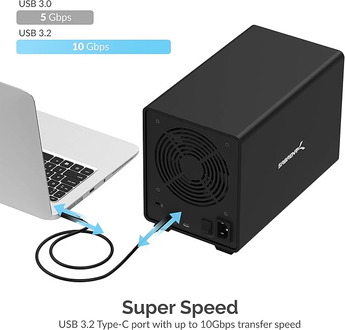 SABRENT 5-Bay USB 3.2 Gen 2 SATA Docking Station for 3.5” HDD/SSD, 10Gbps USB-C DAS, Tray-Less Hot-Swap, Aluminum Enclosure with 120mm Cooling Fan, Individual Power Switches, No RAID (DS-SC5B)