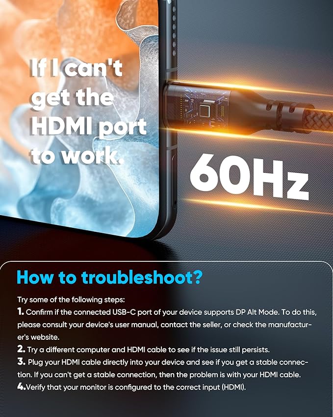 Highwings 4K@60Hz USB C to HDMI Adapter, [High Speed, Thunderbolt 3/4] USB Type C to HDMI Adapter Groundbreaking Performance, Compatible for iPhone 15 Pro/Max, MacBook Pro/Air, iPad, iMac and More