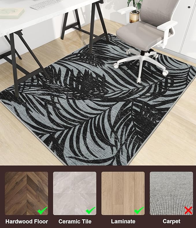 chakme Office Chair Mat for Hardwood Floor, 60"x45" Easy Glide Computer Desk Mat Protector for Rolling Chair Under Desk Rug Nonslip Backing, Machine Wash, (Leaf)