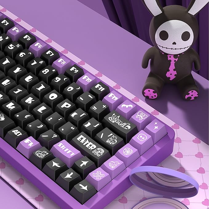 PBT Keycaps, 138 Keys Dark Little Devil Theme OEM Height Keycaps Dye-Sublimation Set for 61/64/68/84/87/100/104/108 Cherry MX Mechanical Keyboard
