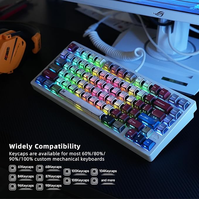FunHub Retro PBT Keycaps,Anime Themed Japanese Manga Key Caps,Cherry Profile Shine Through Side Printed Keycaps 137 Keys Set for 60 65 75 100 Percent MX Switches Double Shot Backlit Keyboard-Colorful