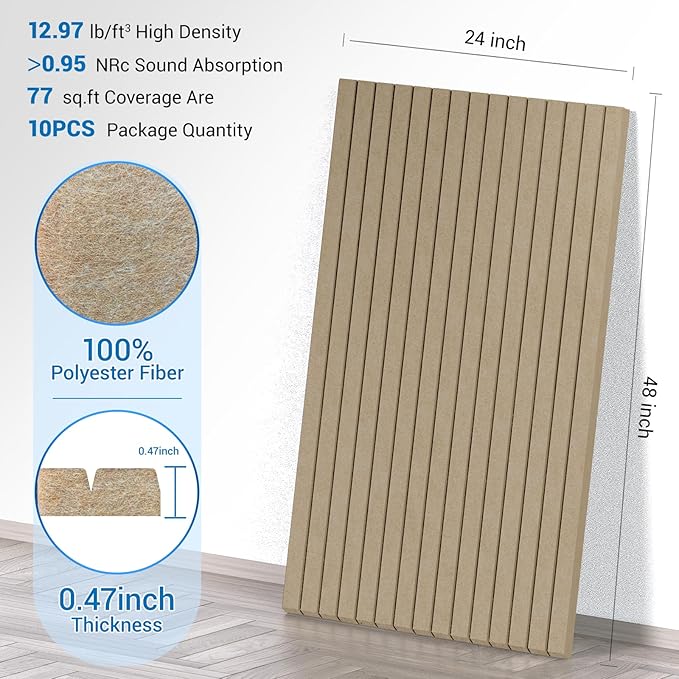 10 Pack Acoustic Panels,48"*24"*0.47"Self-Adhesive Soundproof Wall Panels,High Density Sound Proof panels for Walls, Office, Reccording Studio, Home,Ceiling-Deep Camel