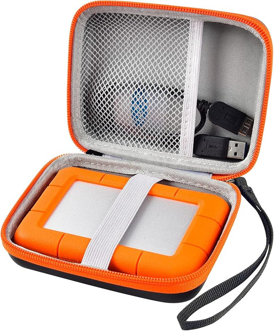 Case Compatible with LaCie Rugged Mini 1TB/ 2TB/ 4TB/ 5TB External Hard Drive Portable HDD, Storage Holder for Hard Drives for Mac and PC Computer & USB 3.0 2.0 Cable SD Cards (Orange)