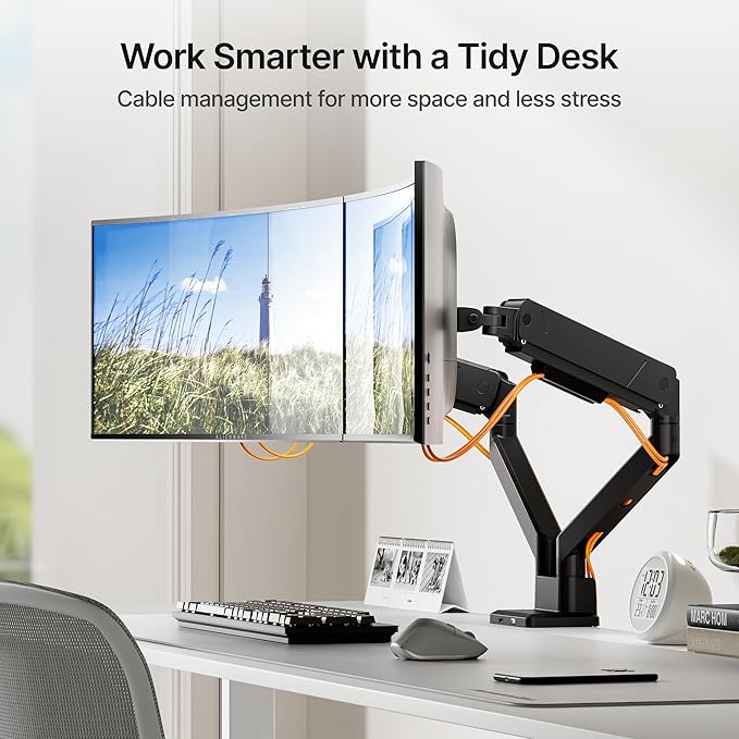 monTEK Dual Monitor Mount with USB Monitor Arms for 2 Monitors for 17 to 35 Inch Curved Screen Holds 35 Lbs Adjustable Heavy Duty Monitor Desk Mount Cable Management, VESA 75/100mm