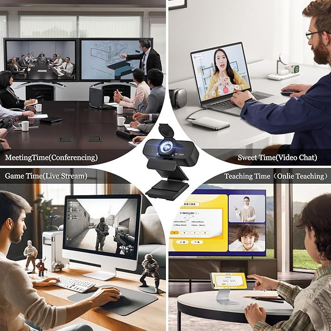 1080P HD Webcam for PC with Auto Focus & Noise Cancelling Mic - Plug and Play Computer Camera for Video Conferencing, Online Classes, Live Streaming - Ideal for Remote Workers/Students/Gamers