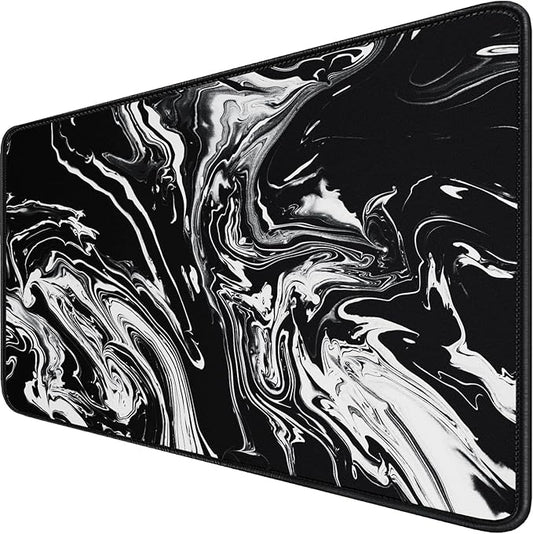 Large Extended Gaming Mouse Pad with Stitched Edges, 47.3 X 23.6 in Desk Pad Durable Non-Slip Natural Rubber Base, Waterproof Computer Keyboard Mat for Esports Pros, Gamer, Desktop, Black White