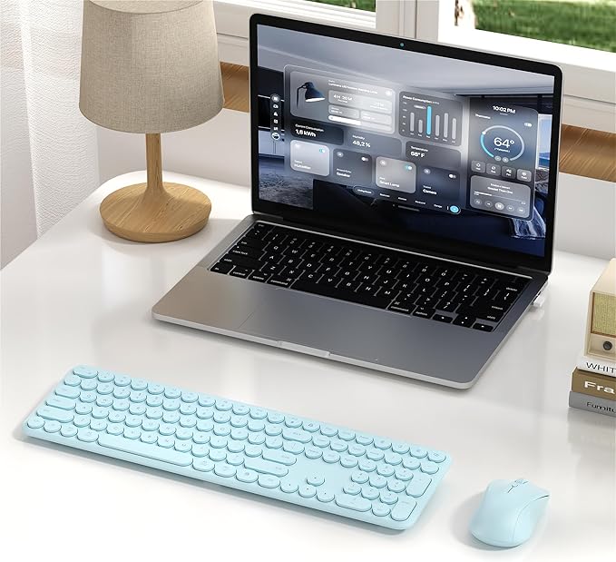 Wireless Keyboard and Mouse Set – MPTOG Full-Sized 110Pcs Slim Round Key Design, Quiet Typing, Adjustable DPI Ergonomic Mouse, Wireless Combo for PC, Mac, Laptop, Tablets(Crystal Blue)