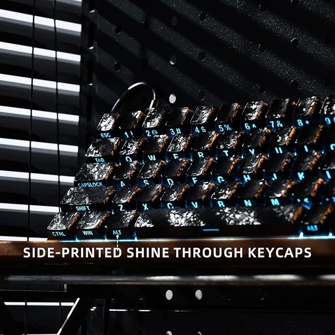 XVX Black Shine Through Keycaps, Forged Carbon-Look Cherry Profile Keycap Set, 140-Key Keyboard Keycaps Fit for ANSI Layout MX Switches Mechanical Keyboard