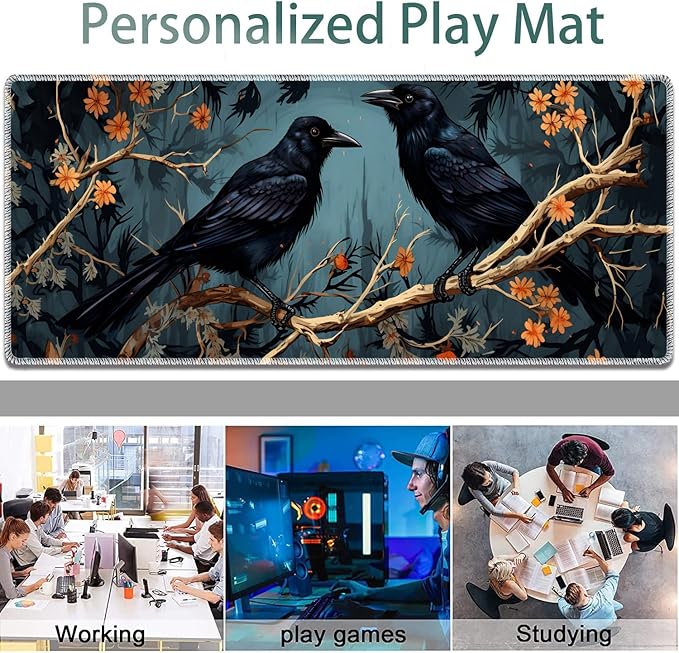 Large Gaming Mouse Pad + Keyboard Wrist Rest + Wrist Support + Coaster Set, Memory Foam Ergonomic for Easy Typing, XXL Extended Gaming Mouse Pad Table Pad - Branch Crow