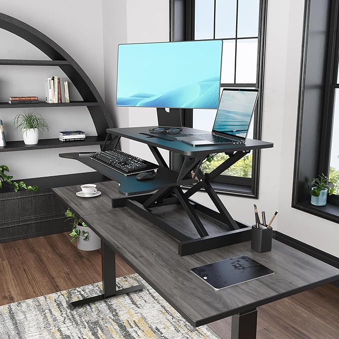 Panana Standing Desk Height Adjustable Sit to Stand Converter Stand Up Desk Tabletop Workstation Dual Monitor Desk Riser for Home Office (37")