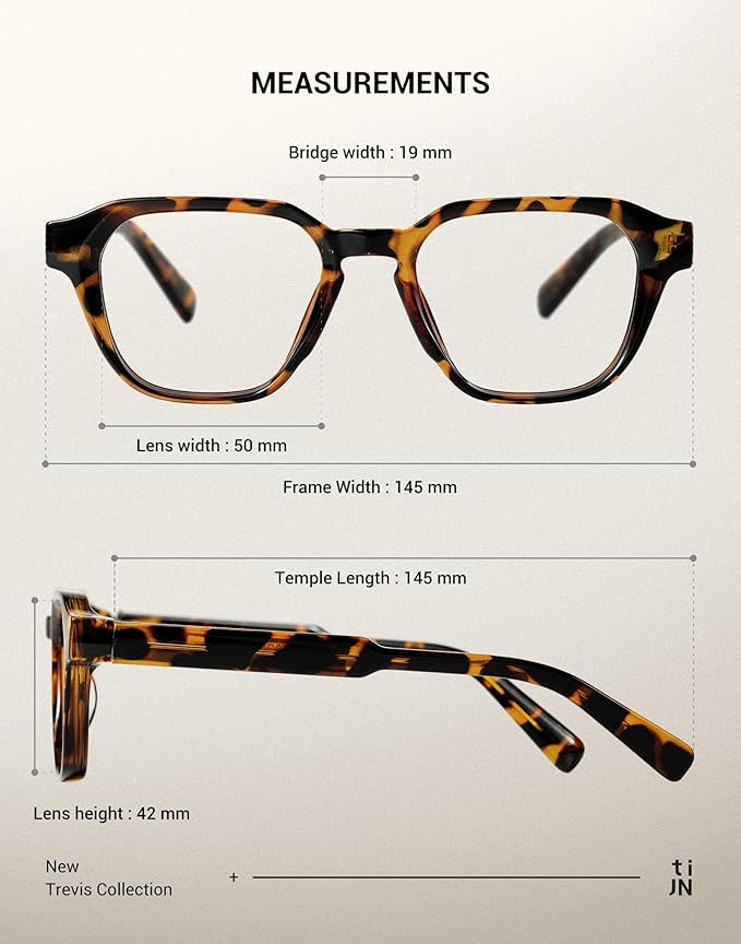 TIJN Blue Light Blocking Glasses, Anti Eyestrain UV Protection, TR90 Square Frame Glasses Chic Preppy Look for Women and Men