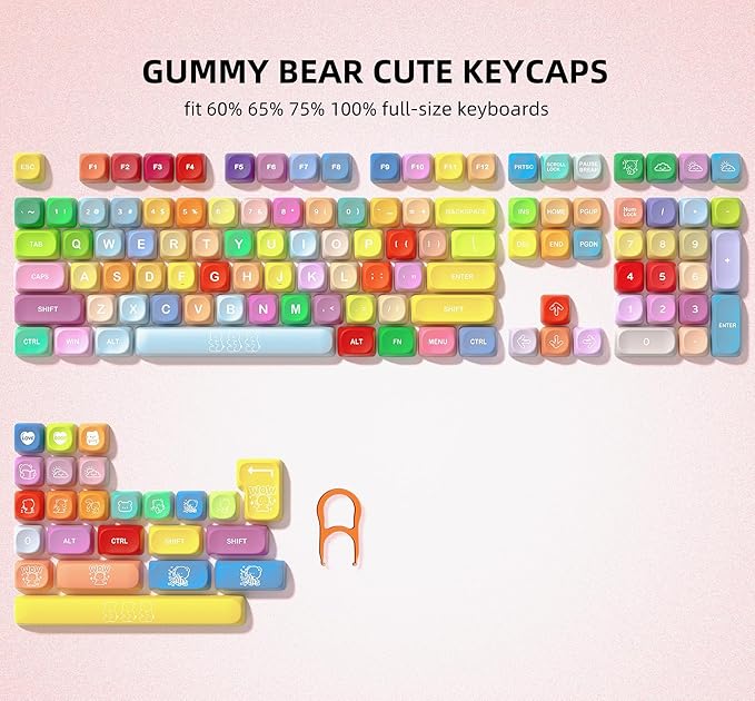 dagaladoo Cute Candy PBT Keycaps, Gunmy Bear MOA Keycaps Dye-Sublimation,Colorful Custom Keyboard Key caps Set for 100% 75% 65% 60% TKL US Layout Mechanical Keyboard
