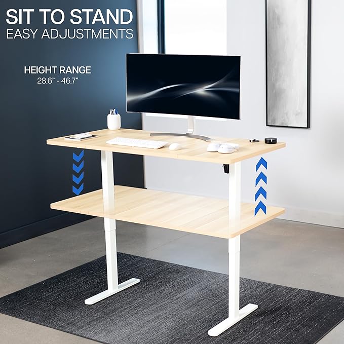 VIVO Electric 60 x 30 inch Stand Up Desk, Height Adjustable, Light Wood Top White Frame, Home and Office Furniture Sets, DESK-KIT-0W6C