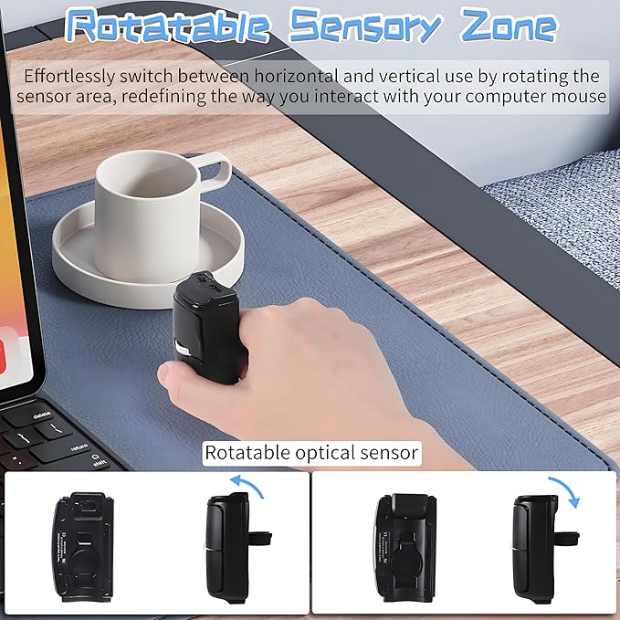 Mini Bluetooth Wireless Mouse Dual-Mode Lazy Finger Ring Mouse - Rotatable Horizontal & Vertical Use, Multi-System Compatible, Ultra Long Battery Life for Laptops, PCs, and Tablets (Black)