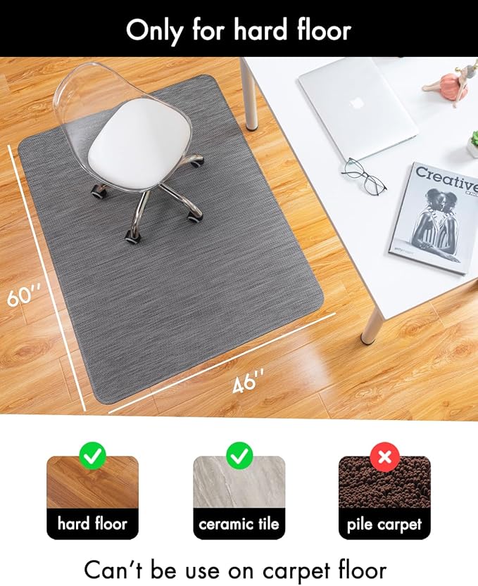 Office Chair Mat for Hardwood Floor Under Desk Computer Rolling Chair Mat for Wood/Tile Floor Non-Slip Heavy Duty Desk Rug PVC Plastic Hard Floor Protector 46"x 60" (Gray)