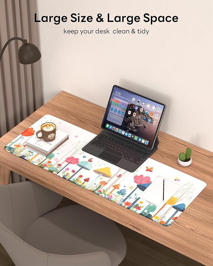 Floral Mouse Pad, 31.5 x 11.8 Large Desk Mat with Stitched Edges & Non-Slip Base, Mousepad for Office, Home, Work, Spring Flower