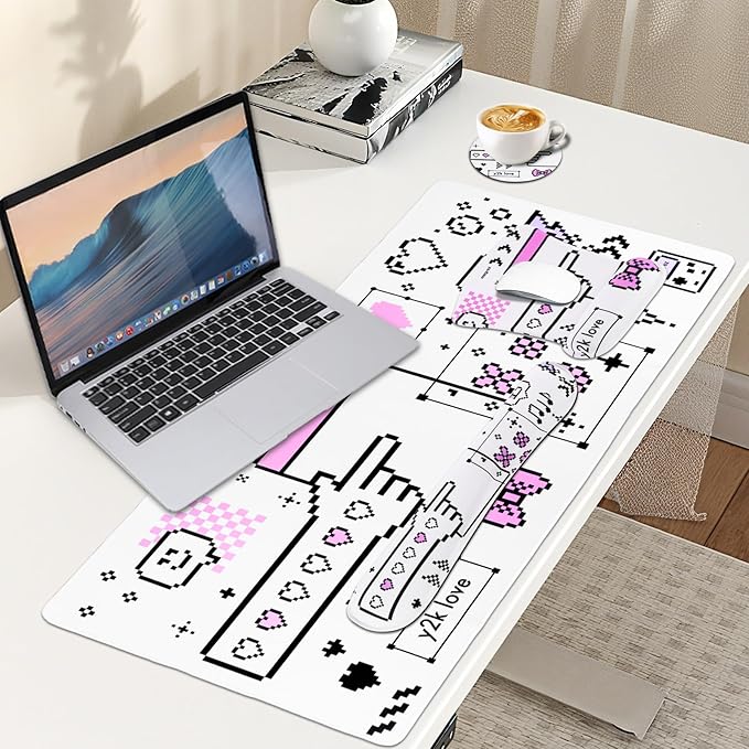 MEGREZ 4-in-1 Ergonomic Memory Foam Wrist Rest Set, Desk Pad, Mouse Pad with Wrist Rest, Keyboard Pad, Suitable for Office Workers, Programmers & Gamers–Relieve Typing & Gaming Fatigue, White Masaic