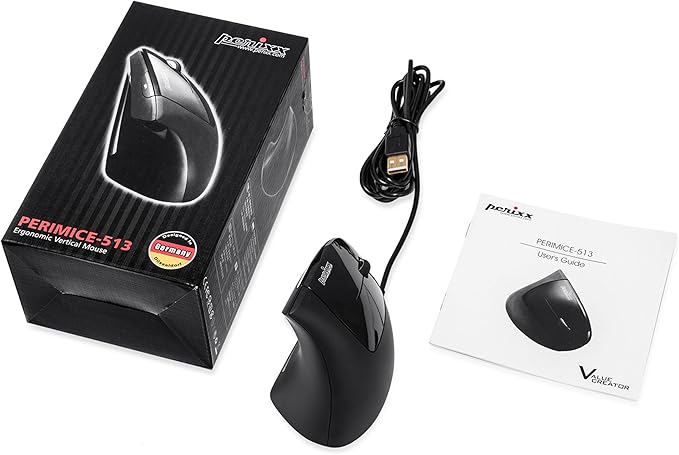 Perixx PERIMICE-513 Wired Ergonomic Vertical Mouse - 6 Buttons with 1000/1600/3200/6400 DPI - Right-Handed Design - Wired USB 5.9ft Cable - Black