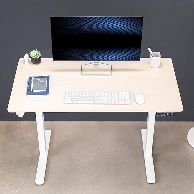 VIVO Electric 44 x 24 in Standing Desk, Memory Height Adjustment, Light Wood Top White Frame, DESK-E144C