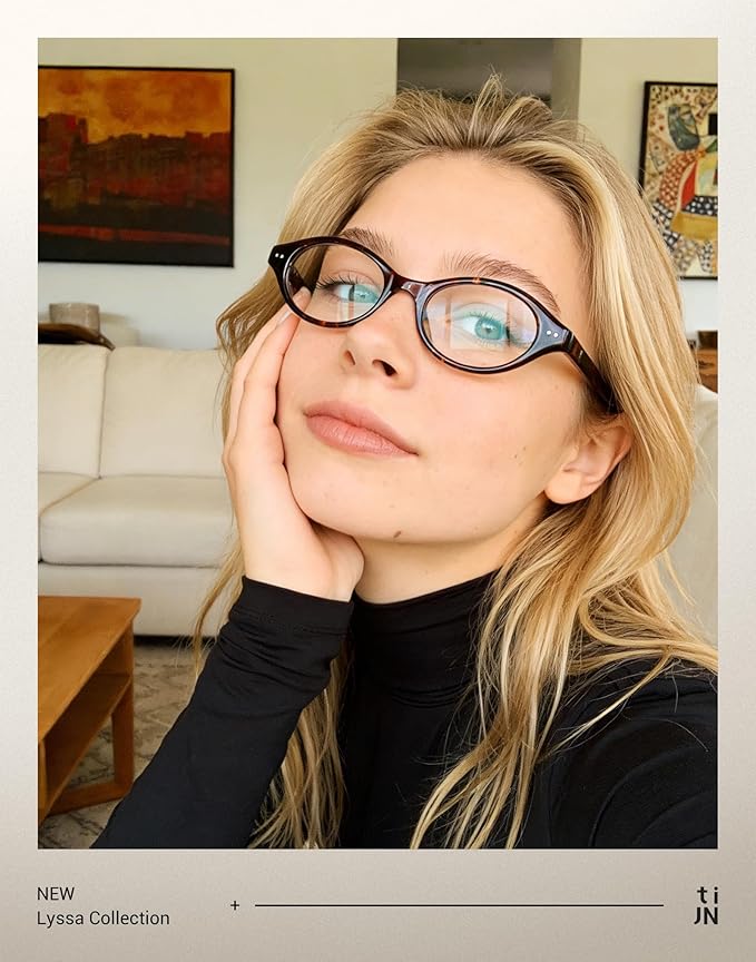 TIJN Lyssa Blue Light Glasses for Women Men,Retro 90s Oval Cat Eye Frame Eyeglasses,Lightweight TR90 Computer Gaming Eyewear