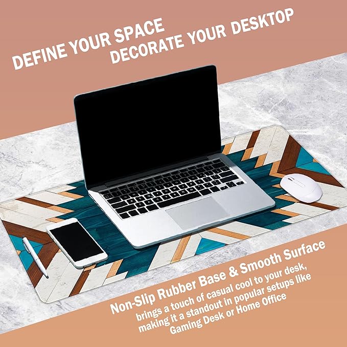 Western Mouse Pad Big Desk Accessories Blue Green Aztec Rug Desk Mat Retro Gaming Large Mousepad Vintage Computer Gifts for Cowboy Cowgirl Western Office Decor 23.6x11.8