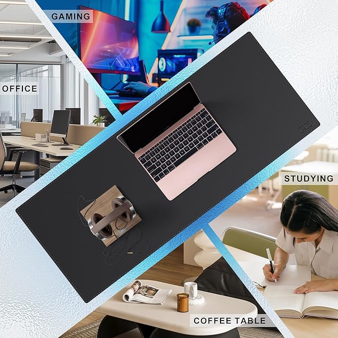 Cacoy 40" x 16" Leather Desk Mat for Home Office, Large PU Leather Desk Pad Protector, Waterproof & Scratch Resistant Computer Keyboard Mouse Mat, Office Desk Accessories Desk Matt for Desktop (Black)