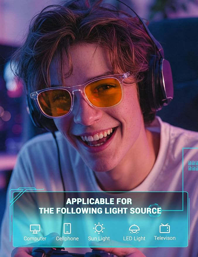 TIJN Sleep Glasses Blue Green Light Blocking Dual AR Coatings Amber Lens for Computer Gaming Screen Fatigue & UV Protection