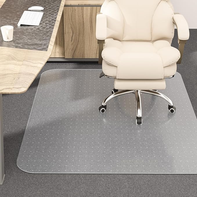 Office Chair Mat for Carpet, 53" X 45" X 0.09" Desk Chair Mat for Carpet Floors, Clear and Thick Rolling Computer Chair Mats with Non-Slip Studded for Home and Office Low Pile Carpets