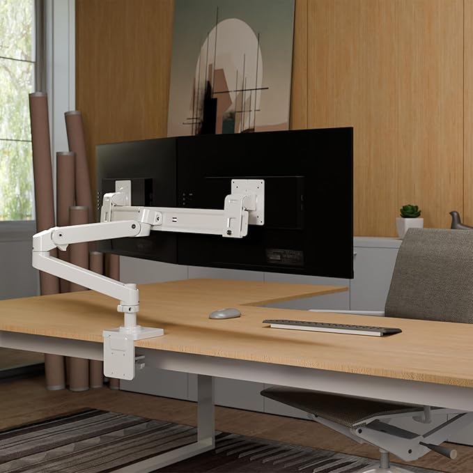 Ergotron – Upgraded LX Pro Premium Dual Direct Monitor Arm, VESA Desk Mount – for 2 Monitors Up to 27 Inches, 9 lbs Each – White