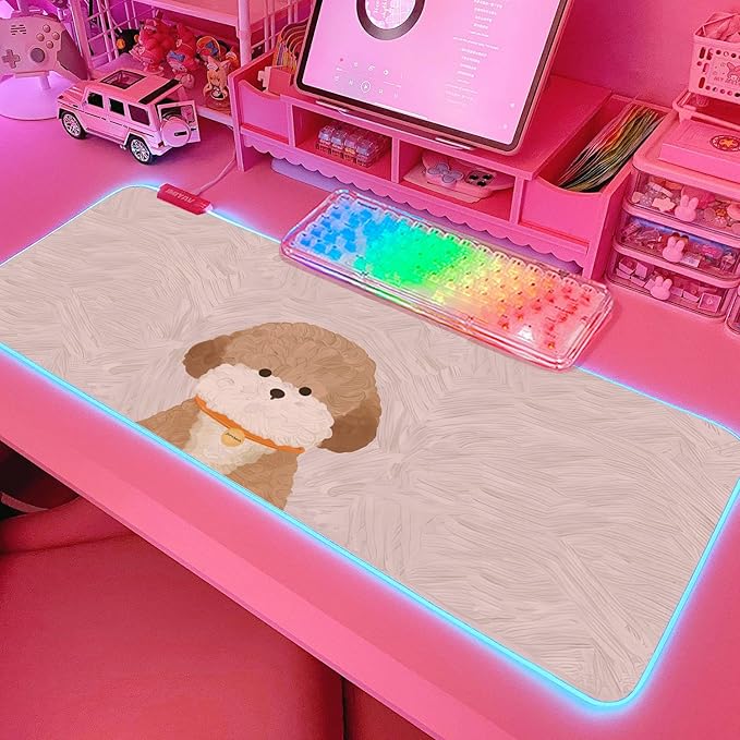 JMIYAV Pink RGB Gaming Mouse Pad 31.5x12 Inch PC XL Large Extended Glowing Led Light Up Desk Pad Non-Slip Rubber Base Computer Cute Mousepad Mat Desk Accessories Gaming Setup 51-2