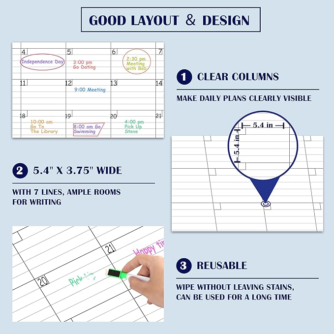 Undated Large Dry Erase Calendar - 40" x 28", Folded Laminated Paper Wall Calendar, Not White Board, Blank Reusable Calendar Planner with Notes Section, Stickers, Great for Home, Office, Classroom