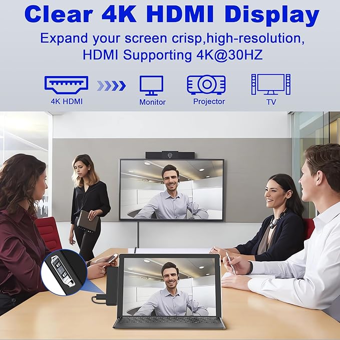 Surface Pro 11/10/9/X USB C Hub, Surface Pro 11 Hub Docking Station with 4K HDMI, Thunerbolt 4 (8K Video+Data+100W PD), 2*USB 3.0, 3.5mm Audio, SD/TF, Adapter for Surface Pro 11/10/9/X