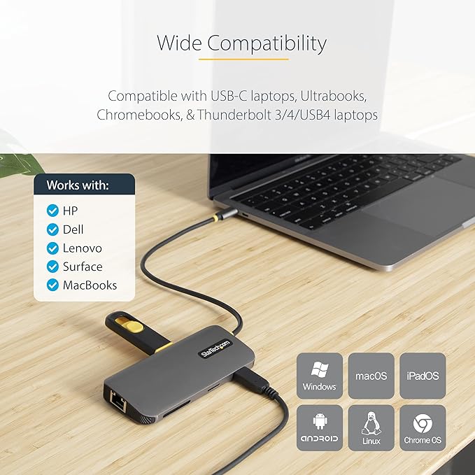 StarTech 24-Pack USB-C Docking Station for MacBook Pro M1 M2 M3 M4 and Windows, 4K 60Hz HDMI, USB 5Gbps, 100W Charging