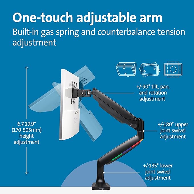 Kensington SmartFit One-Touch Height Adjustable Single Monitor Arm - Black (K59600WW)