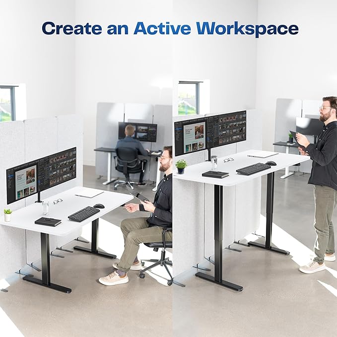 VIVO Electric 60 x 30 inch Stand Up Desk, Height Adjustable, White Top Black Frame, Home and Office Furniture Sets, DESK-KIT-0B6W