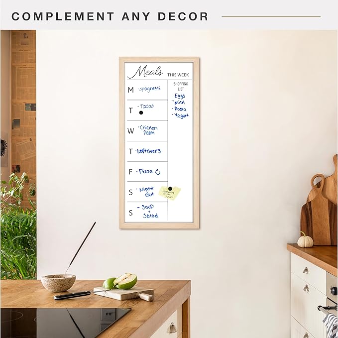 MCS Dry Erase Weekly Meal Planner 14x30 Natural Framed Calander Whiteboard for The Wall, Plan Your Meals for The Week, Family Weekly Planner for Dinners & More–Including Shopping List