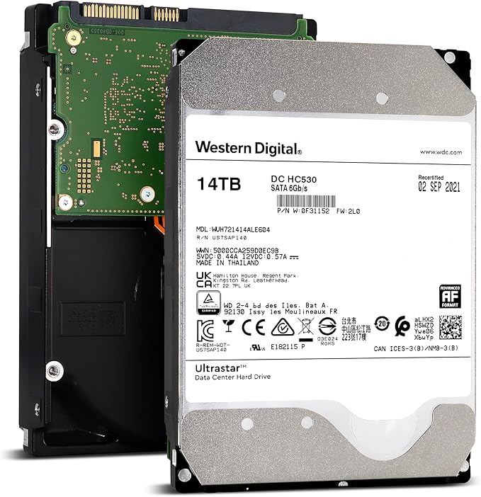 Western Digital 14TB Ultrastar DC HC530 SATA HDD - 7200 RPM, SATA 6 Gb/s, 512MB Cache, 3.5" - WUH721414ALE604 (Renewed)
