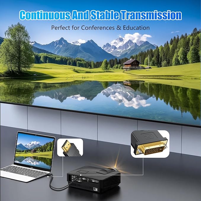HDMI to DVI Adapter Cable，Bi Directional DVI-D 24+1 Male to HDMI Male Cable，High Speed Adapter Cable Support 1080P Full HD Compatible with Raspberry Pi, Roku, X-Box One, PS3/4/5, Graphics Card