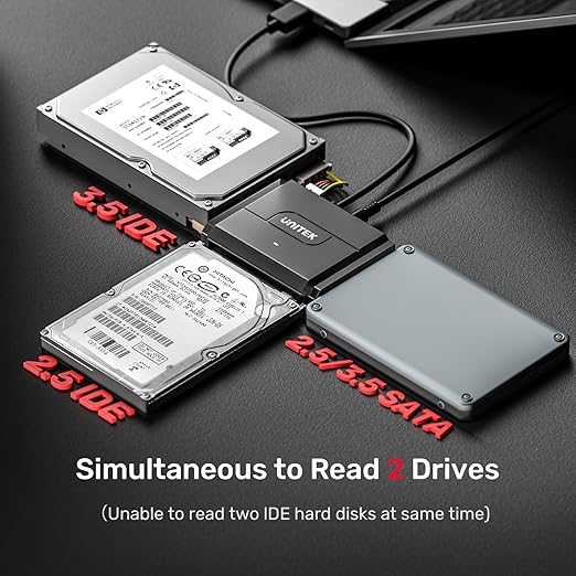 Unitek SATA/IDE to USB 3.0 Adapter, IDE Hard Drive Adapter for Universal 2.5"/3.5" Inch IDE and SATA External HDD/SSD with 12V 2A Power Adapter, Support 10TB