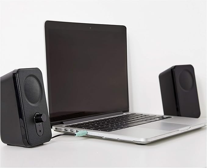 Amazon Basics AC-Powered Computer Speakers for Desktop or Laptop PC with Volume Control, Headphone Jack, Black (US Version)
