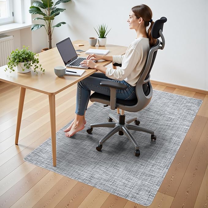Wansimoo Office Chair Mat for Hardwood and Tile Floor, 48"x55" Floor Mat, Heavy Duty Computer Gaming Chair Mat, Anti-Slip, Non- Curve, Desk Chair Mat,Floor Protector for Home Office(Grey)