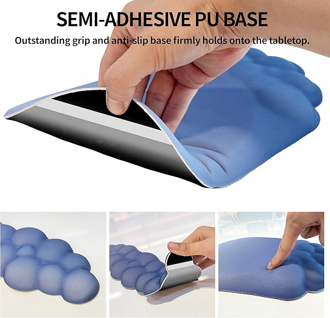 Ergonomic 2 in 1 Cloud Mouse Pad and Keyboard Rest, Non-Slip Wrist Support for Easy Typing & Wrist Pain Relief - Blue