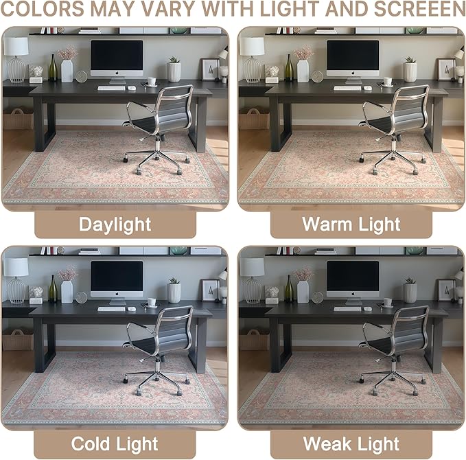 36"x48" Office Chair Mat for Hardwood Tile Floor, Under Desk Carpet Protector for Rolling Computer Chair Mat, Machine Washable Area Rug, Anti-Slip 1/5" Thick Low Pile Thin Vinyl Floor Mat, Pink