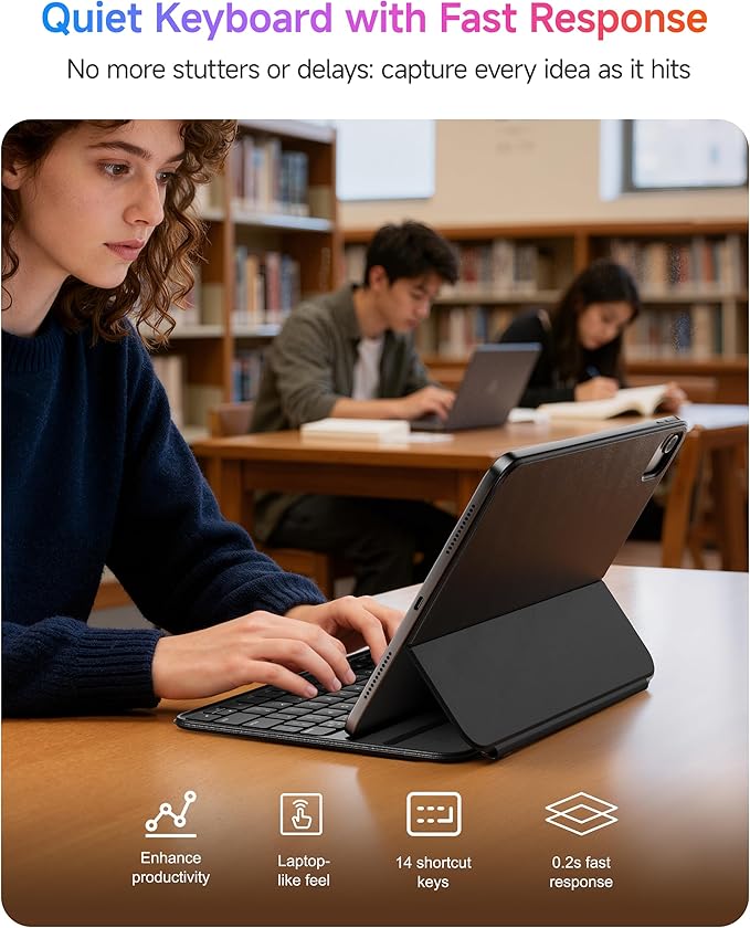 HOU Slim Bluetooth Keyboard Case for iPad Air 11 inch M4/M3/M2(2026/2025/2024), Air 5th/4th, Pro 11 (1st-4th Gen), Smart Folio, Magnetic Stand (2 Angles), Magnetic Charging, Synthetic Leather, Black