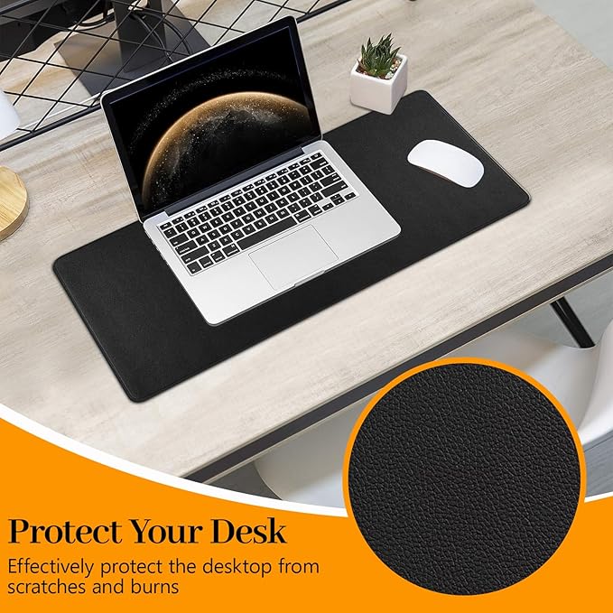 Black Leather Desk Mat Large Mouse Pad, Waterproof Desk Pad for Keyboard and Mouse, Non-Slip Computer Desk Protector, Smooth Mouse Movement Desk Mat for Home and Office(23.6"×13.8")